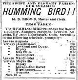 Hummingbird Schedule
