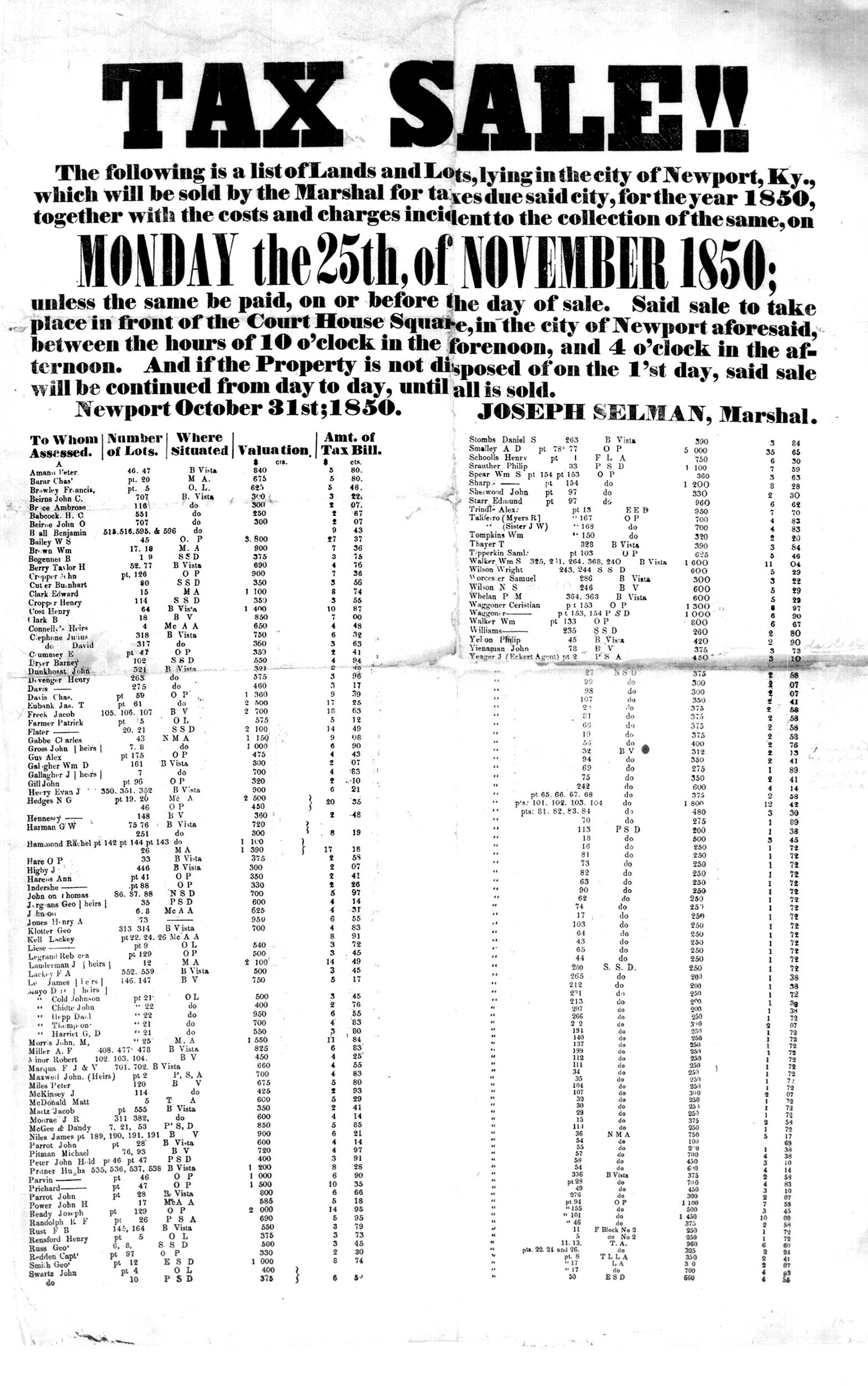 1850 Tax List