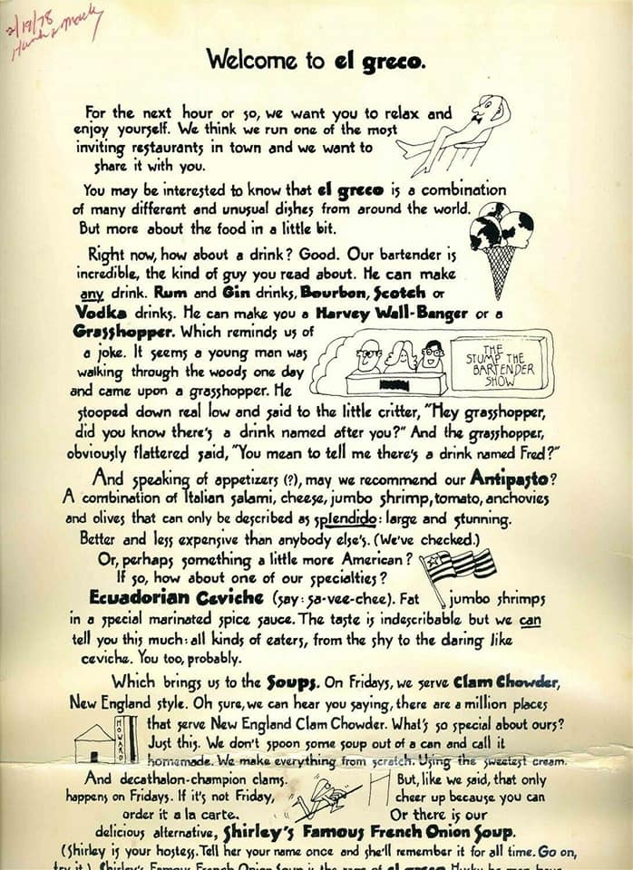 El Greco Menu