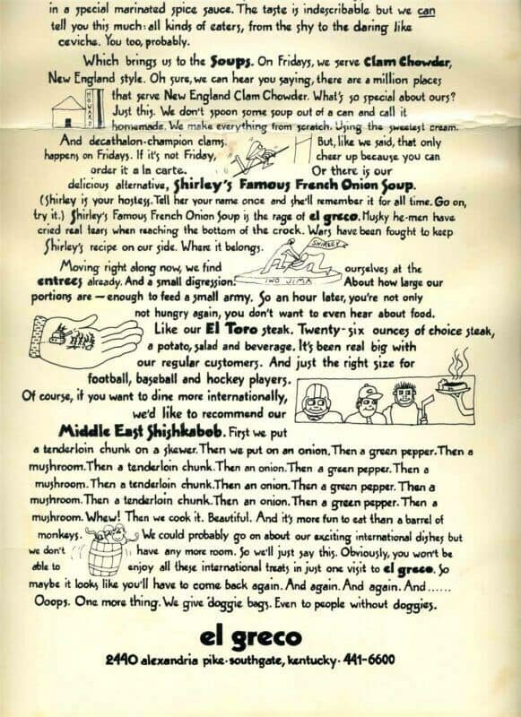 El Greco Menu