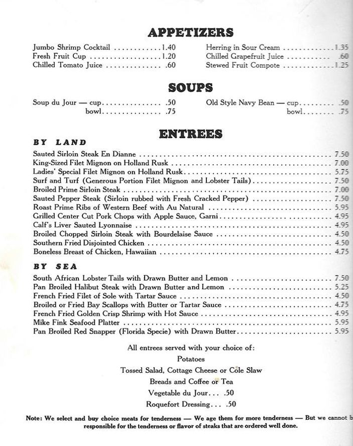 Mike Fink Menu