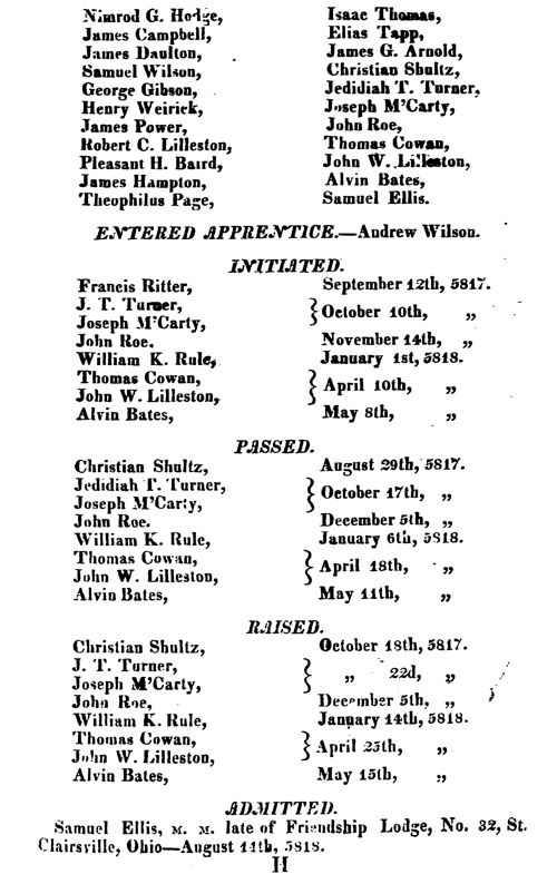 Washington Lodge, 1818