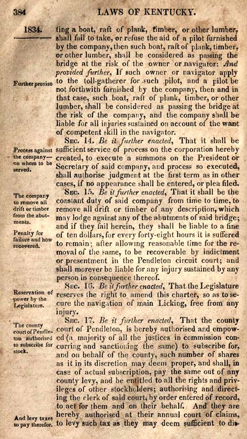 Licking River Bridge, 1834